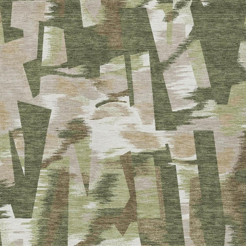 5' X 8' Olive Green And Green Abstract Washable Indoor Outdoor Area Rug — view 10