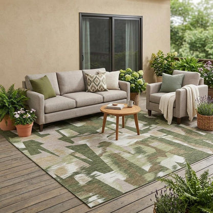 5' X 8' Olive Green And Green Abstract Washable Indoor Outdoor Area Rug HomeRoots