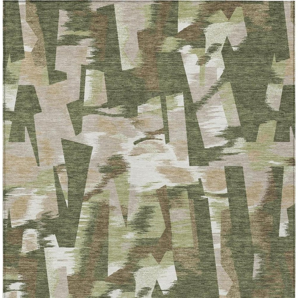 9' X 12' Olive Green And Green Abstract Washable Indoor Outdoor Area Rug — view 6