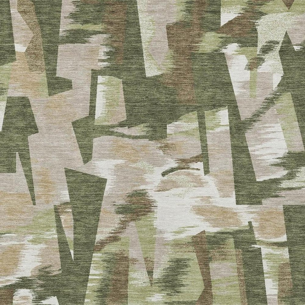9' X 12' Olive Green And Green Abstract Washable Indoor Outdoor Area Rug — view 7