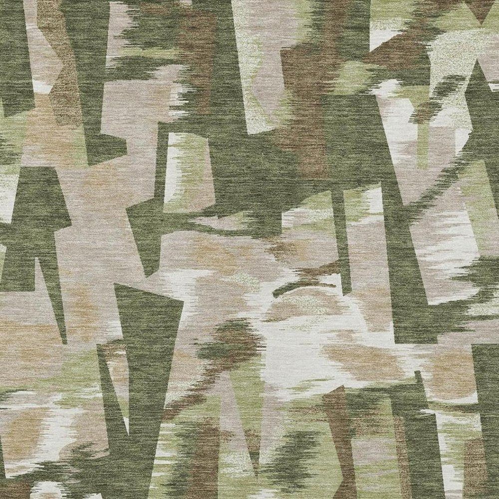 9' X 12' Olive Green And Green Abstract Washable Indoor Outdoor Area Rug HomeRoots