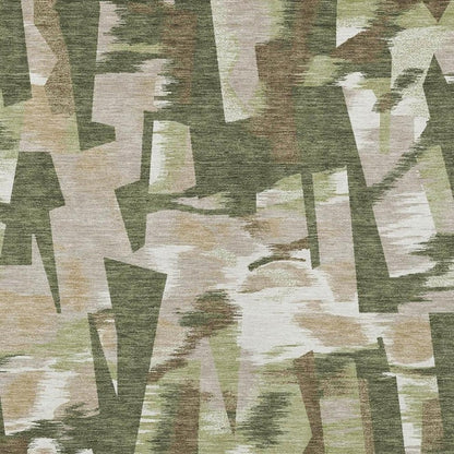 9' X 12' Olive Green And Green Abstract Washable Indoor Outdoor Area Rug HomeRoots
