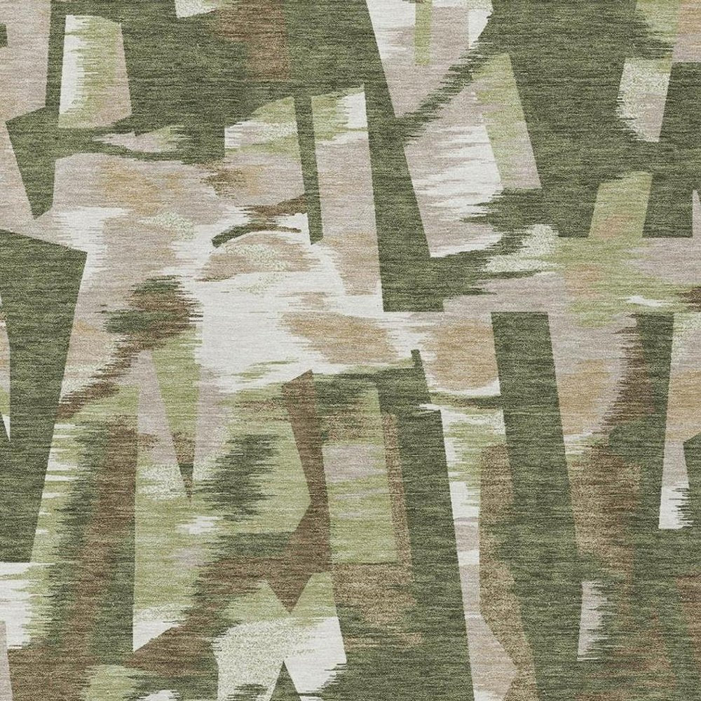9' X 12' Olive Green And Green Abstract Washable Indoor Outdoor Area Rug — view 9