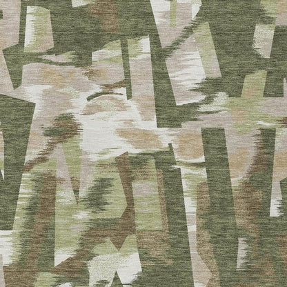 9' X 12' Olive Green And Green Abstract Washable Indoor Outdoor Area Rug HomeRoots
