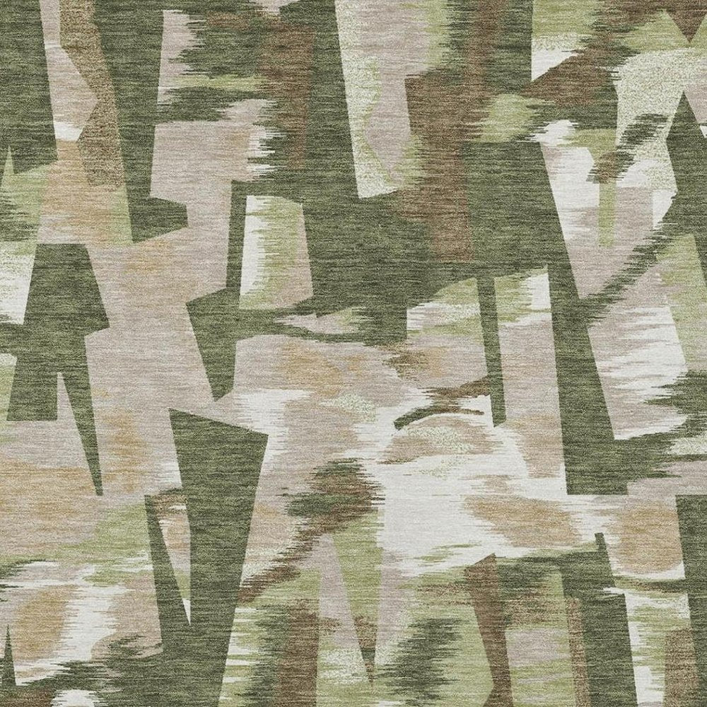 10' X 14' Olive Green And Green Abstract Washable Indoor Outdoor Area Rug