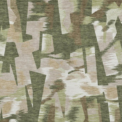 10' X 14' Olive Green And Green Abstract Washable Indoor Outdoor Area Rug