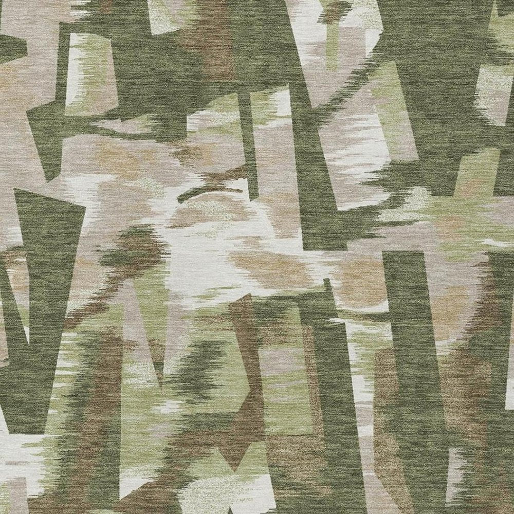 10' X 14' Olive Green And Green Abstract Washable Indoor Outdoor Area Rug