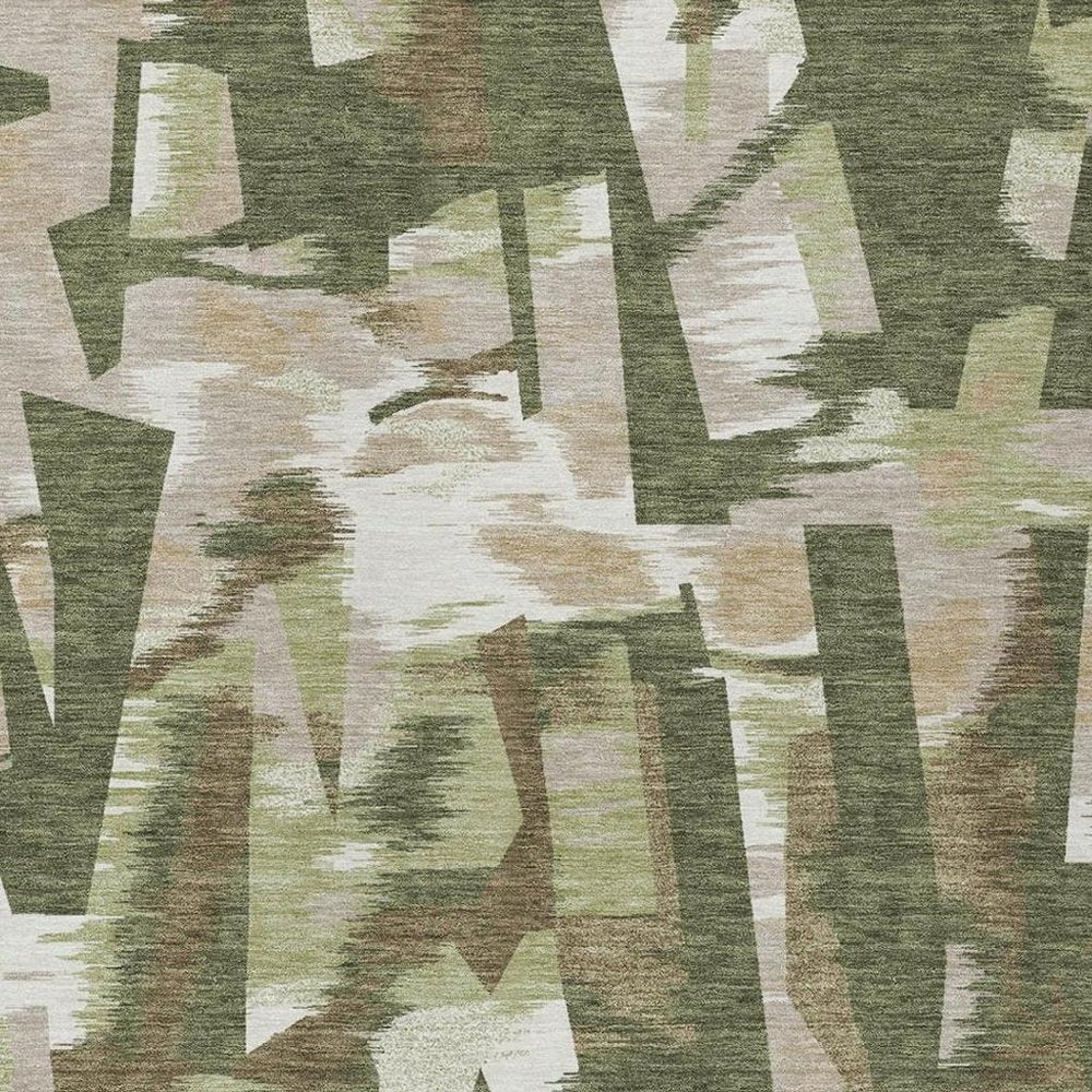 10' X 14' Olive Green And Green Abstract Washable Indoor Outdoor Area Rug — view 8