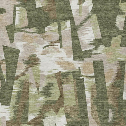 10' X 14' Olive Green And Green Abstract Washable Indoor Outdoor Area Rug