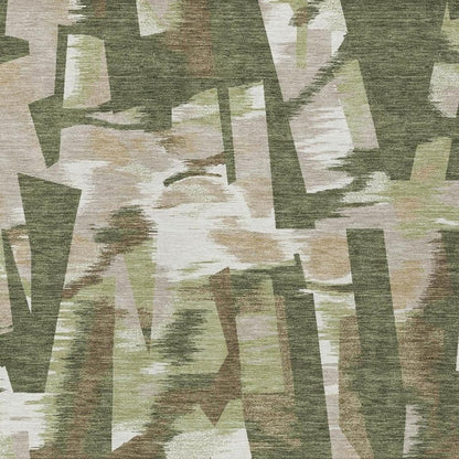 10' X 14' Olive Green And Green Abstract Washable Indoor Outdoor Area Rug HomeRoots