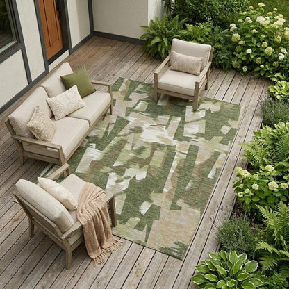 10' X 14' Olive Green And Green Abstract Washable Indoor Outdoor Area Rug HomeRoots