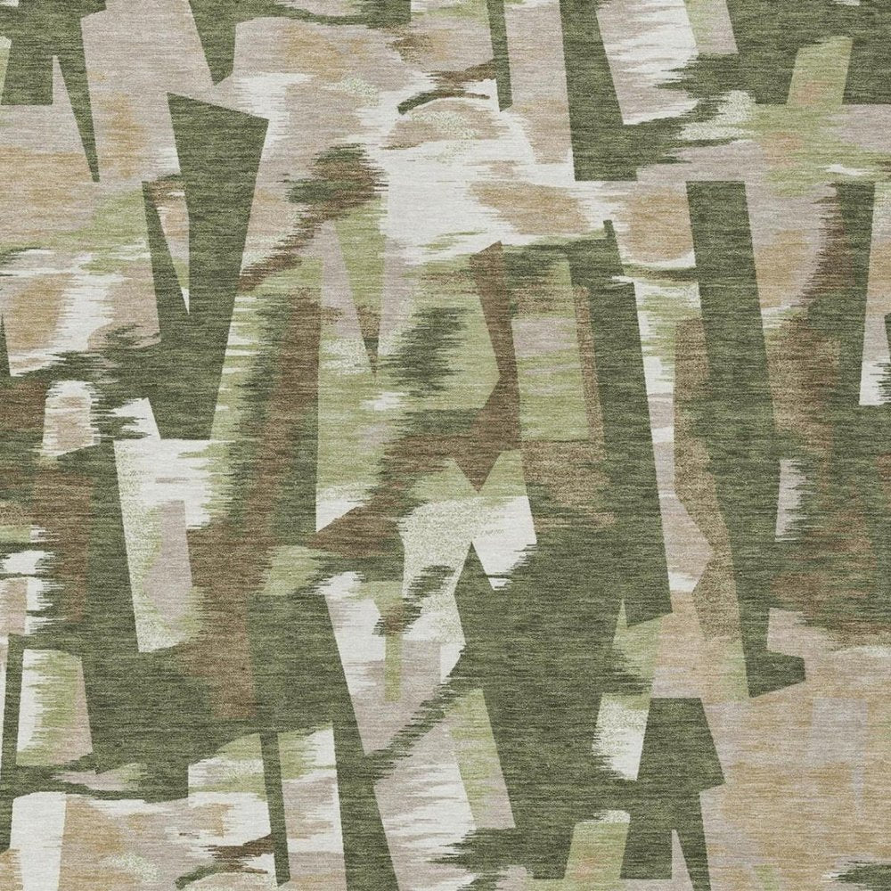 10' X 14' Olive Green And Green Abstract Washable Indoor Outdoor Area Rug