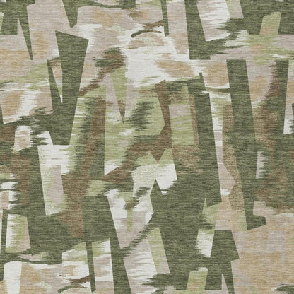 10' X 14' Olive Green And Green Abstract Washable Indoor Outdoor Area Rug