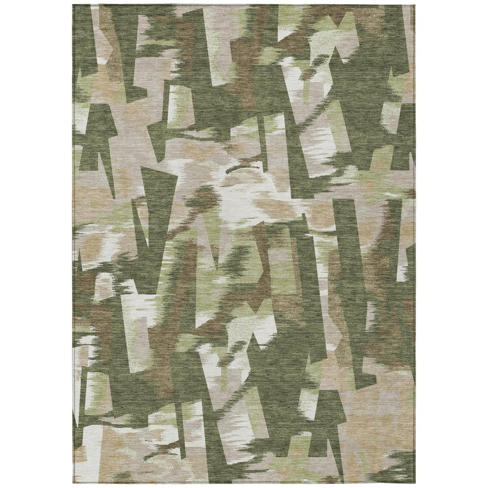 10' X 14' Olive Green And Green Abstract Washable Indoor Outdoor Area Rug HomeRoots