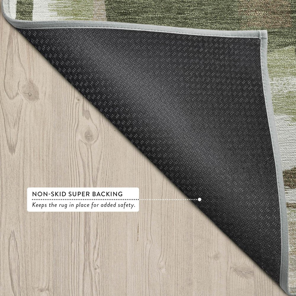 10' X 14' Olive Green And Green Abstract Washable Indoor Outdoor Area Rug — view 2
