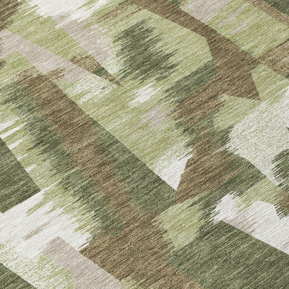 10' X 14' Olive Green And Green Abstract Washable Indoor Outdoor Area Rug HomeRoots