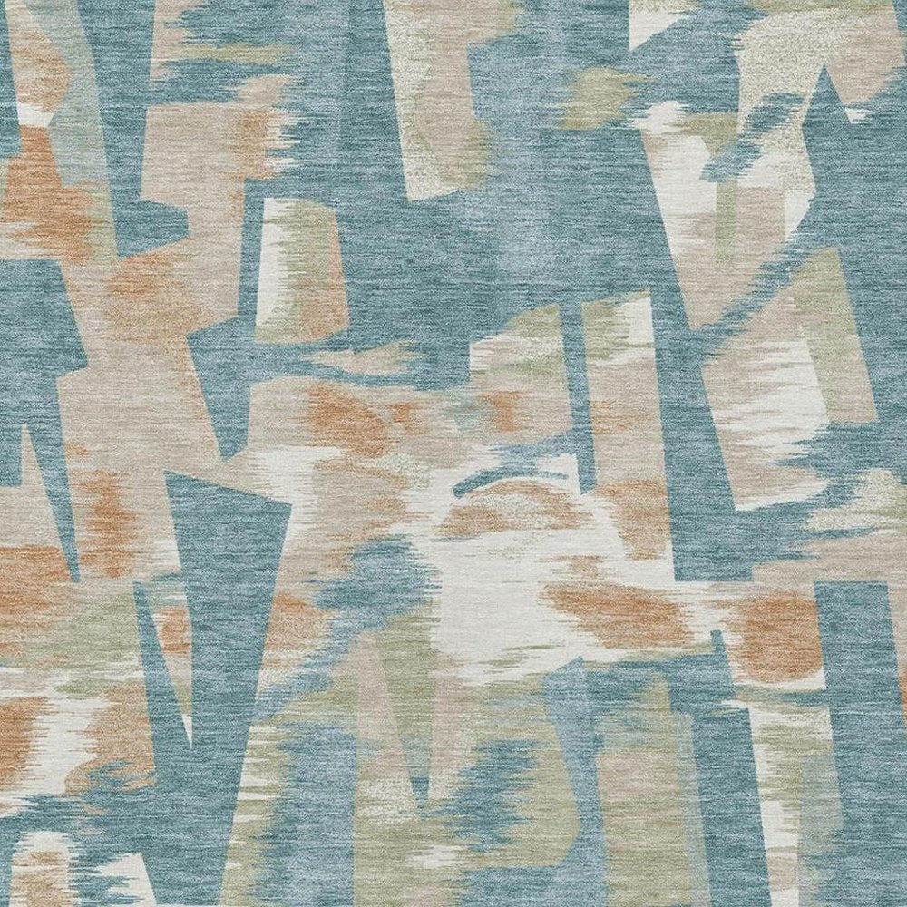 3' X 5' Teal Blue And Beige Abstract Washable Indoor Outdoor Area Rug HomeRoots