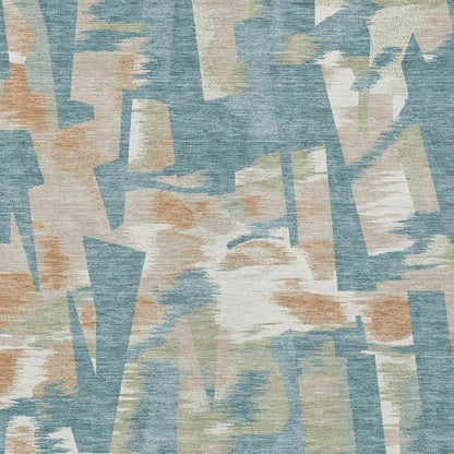 3' X 5' Teal Blue And Beige Abstract Washable Indoor Outdoor Area Rug