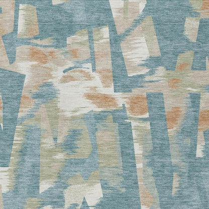 3' X 5' Teal Blue And Beige Abstract Washable Indoor Outdoor Area Rug HomeRoots