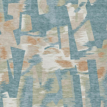 3' X 5' Teal Blue And Beige Abstract Washable Indoor Outdoor Area Rug HomeRoots