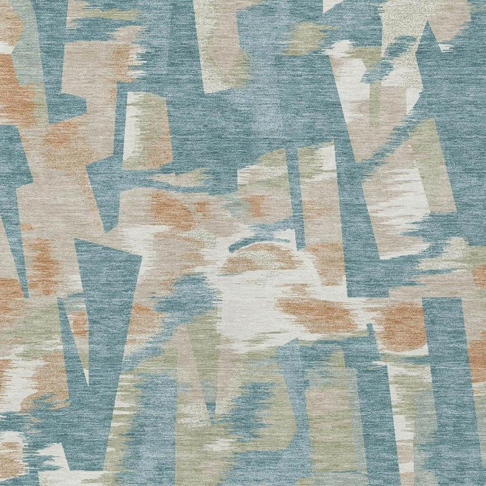5' X 8' Teal Blue And Beige Abstract Washable Indoor Outdoor Area Rug HomeRoots