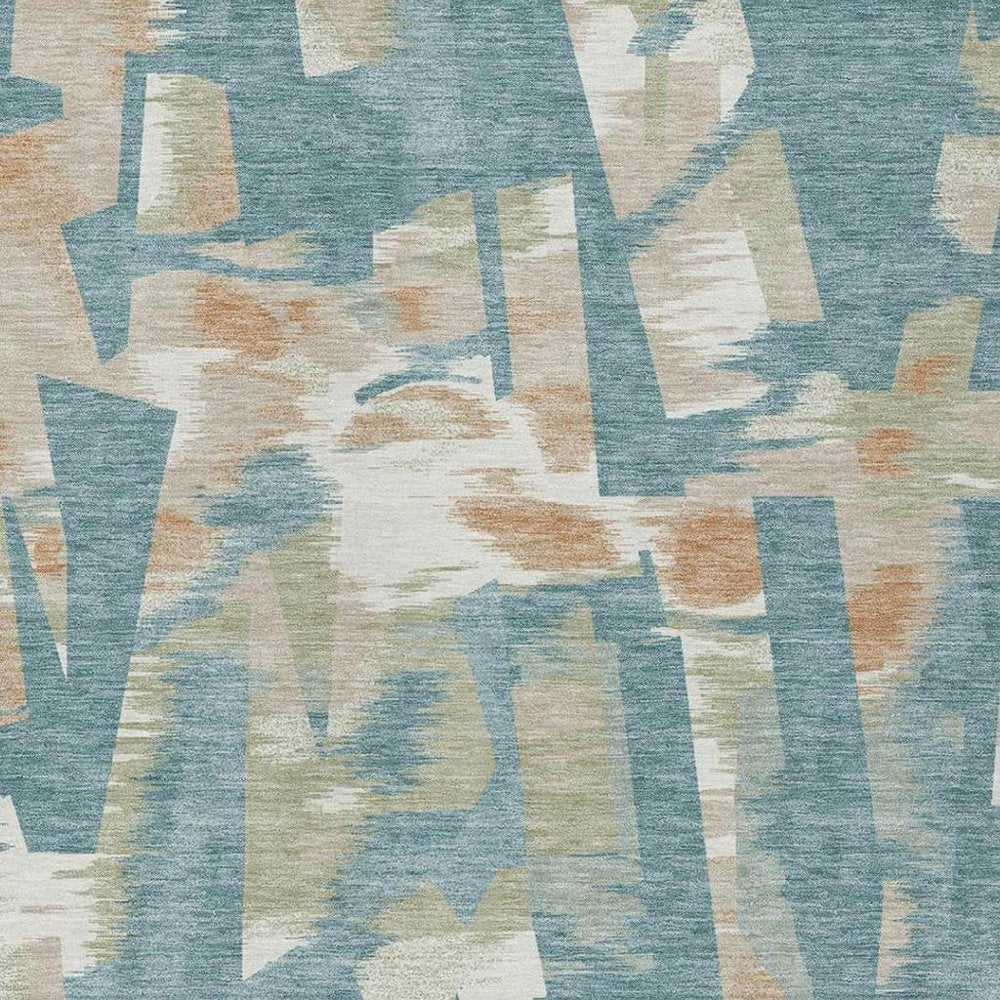 5' X 8' Teal Blue And Beige Abstract Washable Indoor Outdoor Area Rug HomeRoots