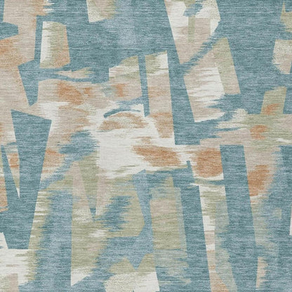 5' X 8' Teal Blue And Beige Abstract Washable Indoor Outdoor Area Rug