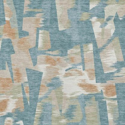 5' X 8' Teal Blue And Beige Abstract Washable Indoor Outdoor Area Rug