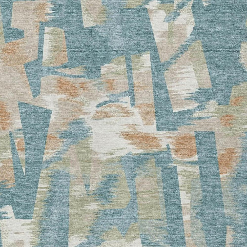 5' X 8' Teal Blue And Beige Abstract Washable Indoor Outdoor Area Rug HomeRoots