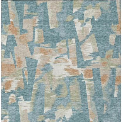 5' X 8' Teal Blue And Beige Abstract Washable Indoor Outdoor Area Rug HomeRoots