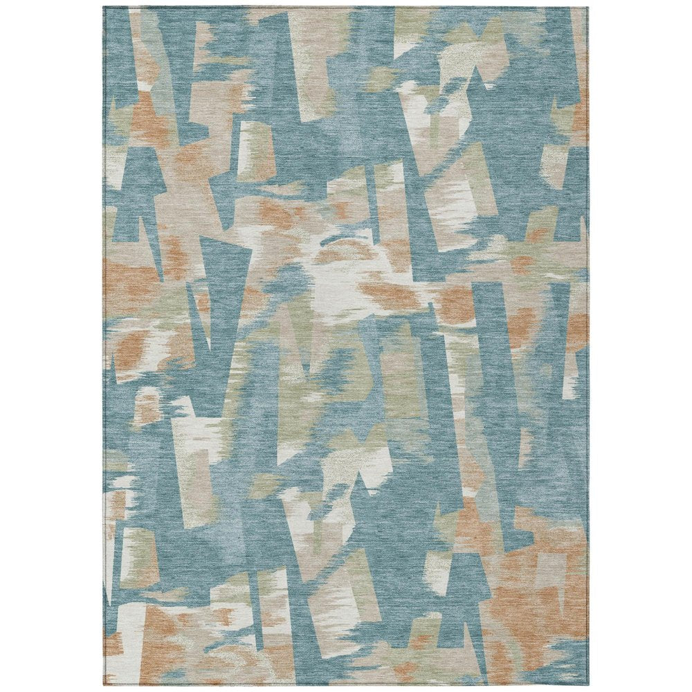 5' X 8' Teal Blue And Beige Abstract Washable Indoor Outdoor Area Rug HomeRoots