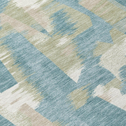 5' X 8' Teal Blue And Beige Abstract Washable Indoor Outdoor Area Rug HomeRoots