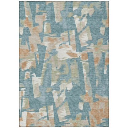8' X 10' Teal Blue And Beige Abstract Washable Indoor Outdoor Area Rug HomeRoots