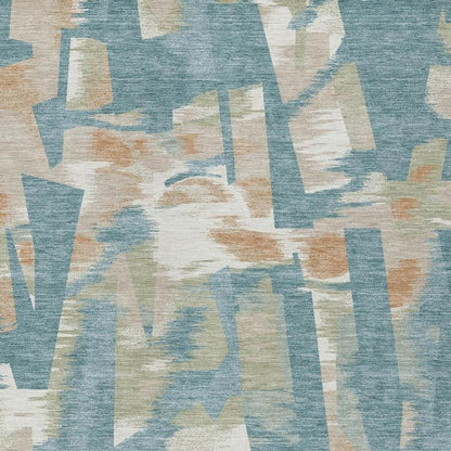 9' X 12' Teal Blue And Beige Abstract Washable Indoor Outdoor Area Rug HomeRoots