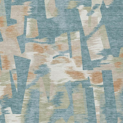 9' X 12' Teal Blue And Beige Abstract Washable Indoor Outdoor Area Rug HomeRoots