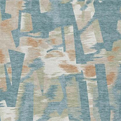 9' X 12' Teal Blue And Beige Abstract Washable Indoor Outdoor Area Rug HomeRoots