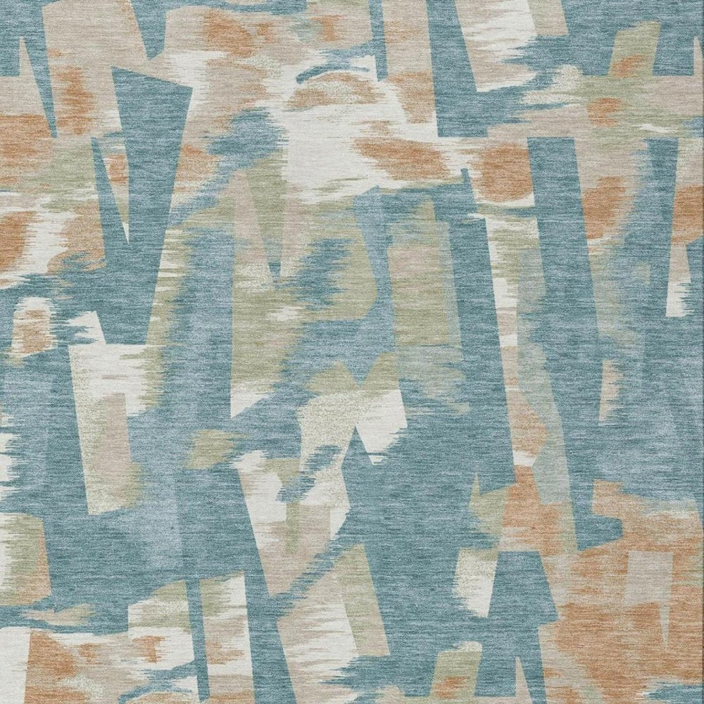 9' X 12' Teal Blue And Beige Abstract Washable Indoor Outdoor Area Rug — view 13