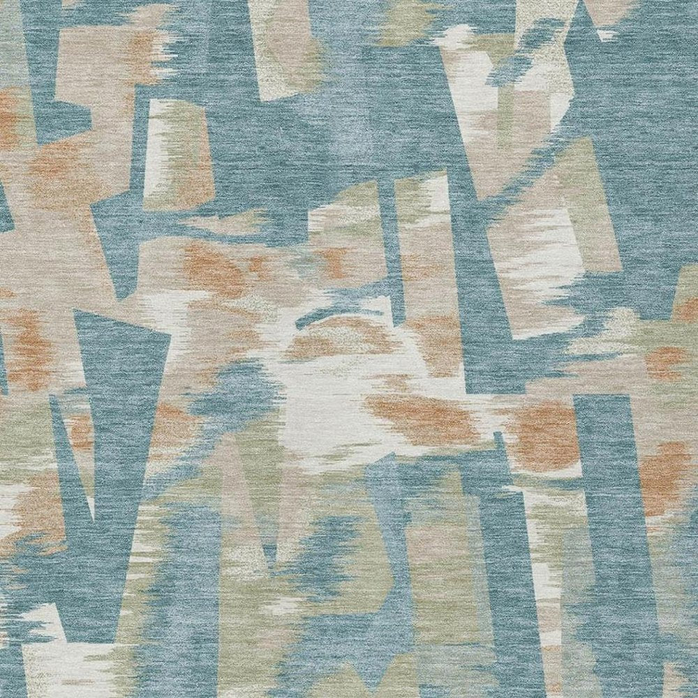 10' X 14' Teal Blue And Beige Abstract Washable Indoor Outdoor Area Rug — view 4