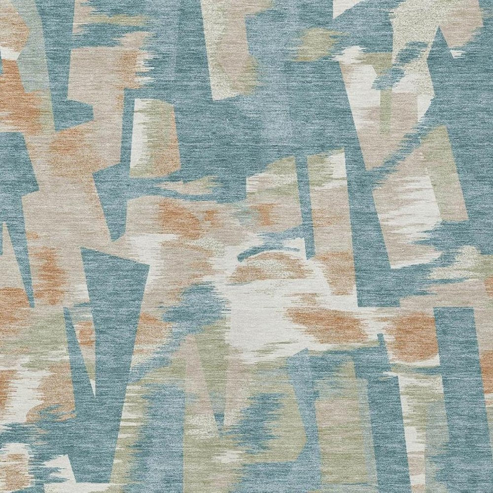 10' X 14' Teal Blue And Beige Abstract Washable Indoor Outdoor Area Rug — view 7