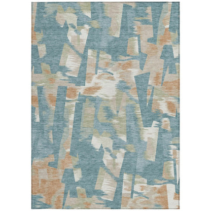 10' X 14' Teal Blue And Beige Abstract Washable Indoor Outdoor Area Rug HomeRoots