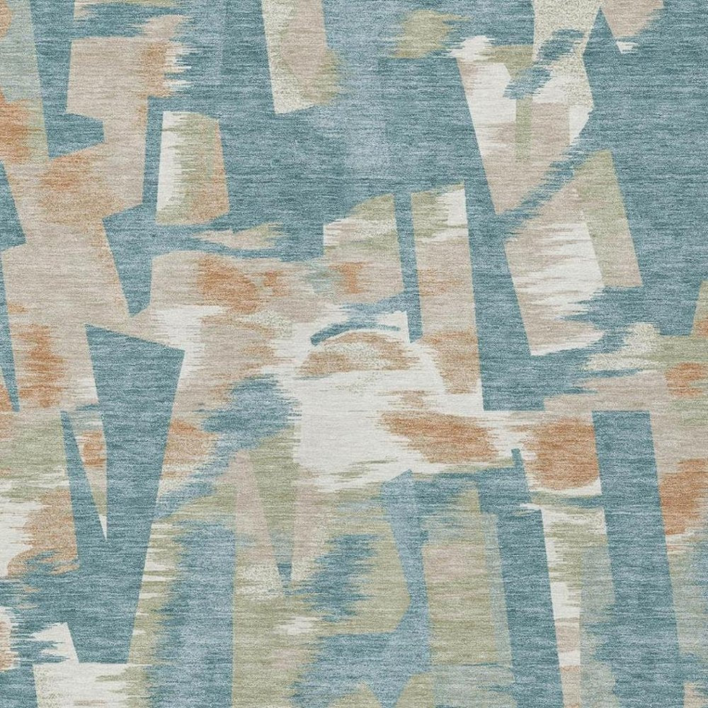10' X 14' Teal Blue And Beige Abstract Washable Indoor Outdoor Area Rug HomeRoots