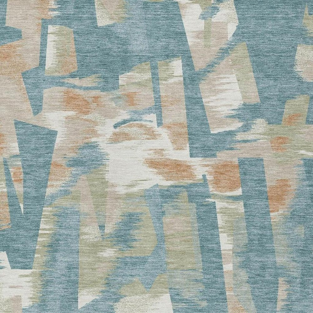 10' X 14' Teal Blue And Beige Abstract Washable Indoor Outdoor Area Rug HomeRoots