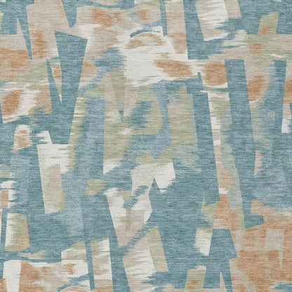 10' X 14' Teal Blue And Beige Abstract Washable Indoor Outdoor Area Rug