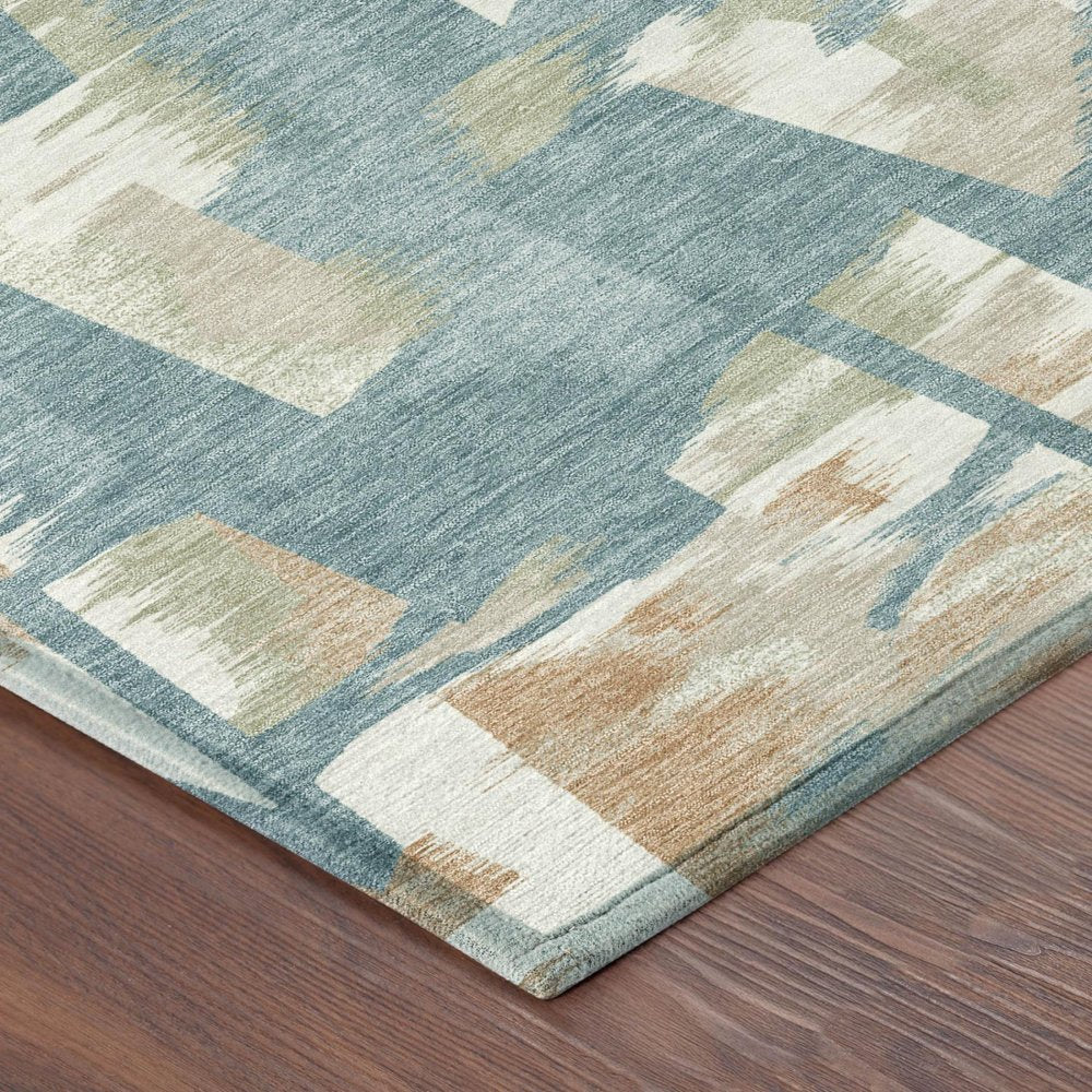 10' X 14' Teal Blue And Beige Abstract Washable Indoor Outdoor Area Rug — view 2