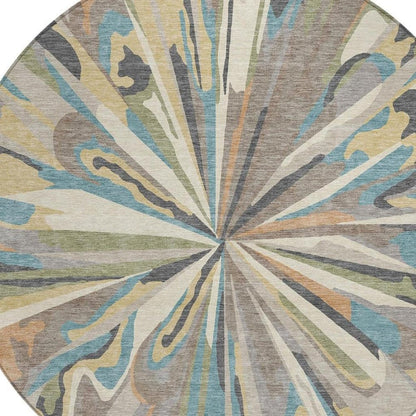 8' Beige And Brown Round Abstract Washable Indoor Outdoor Area Rug HomeRoots