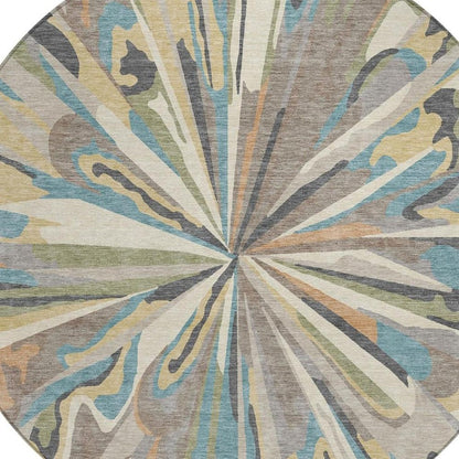 8' Beige And Brown Round Abstract Washable Indoor Outdoor Area Rug HomeRoots