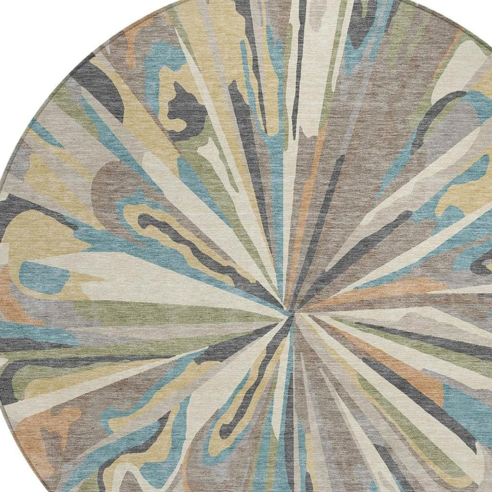 8' Beige And Brown Round Abstract Washable Indoor Outdoor Area Rug HomeRoots
