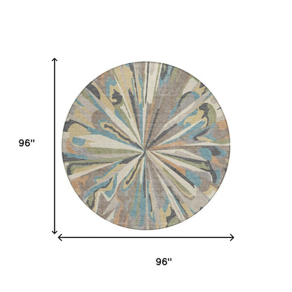 8' Beige And Brown Round Abstract Washable Indoor Outdoor Area Rug HomeRoots