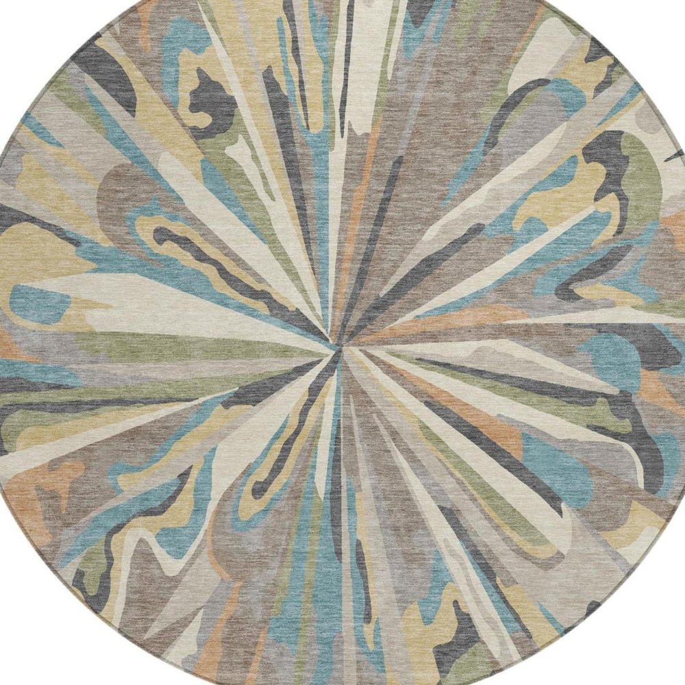 8' Beige And Brown Round Abstract Washable Indoor Outdoor Area Rug — view 13