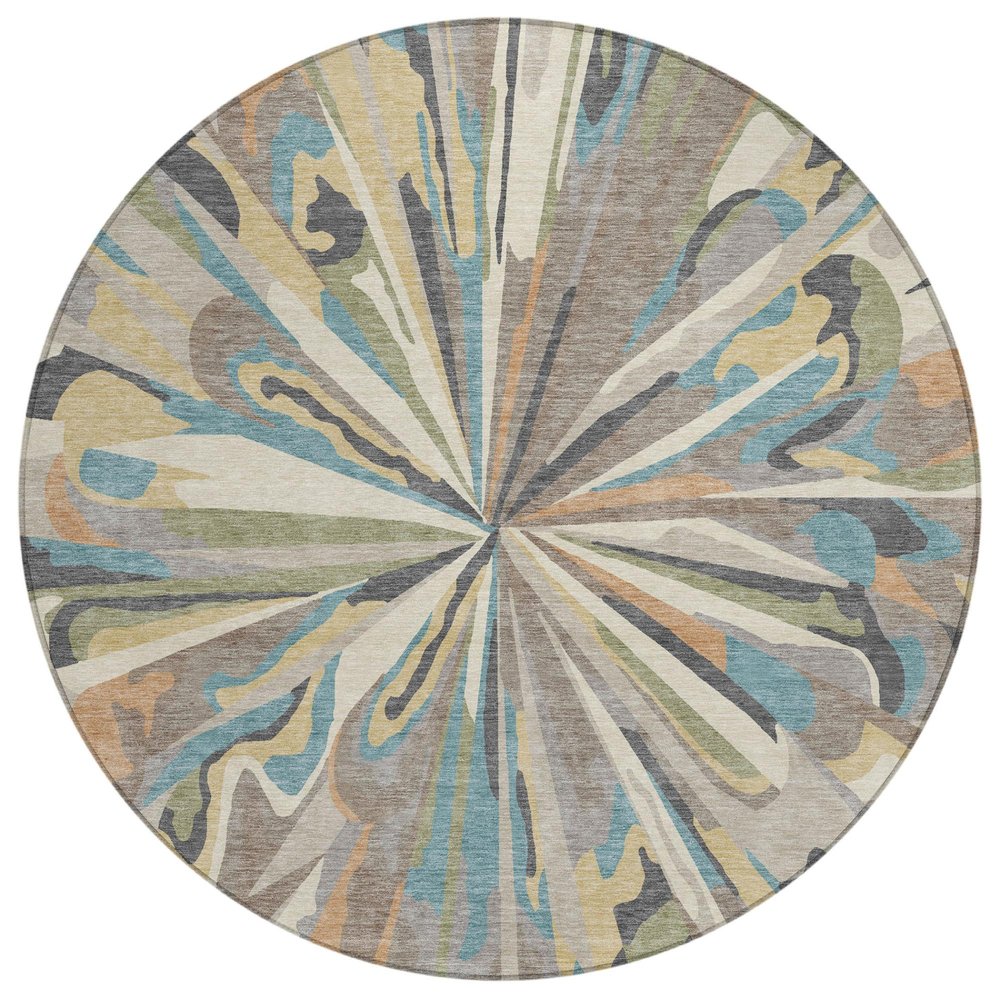 8' Beige And Brown Round Abstract Washable Indoor Outdoor Area Rug HomeRoots